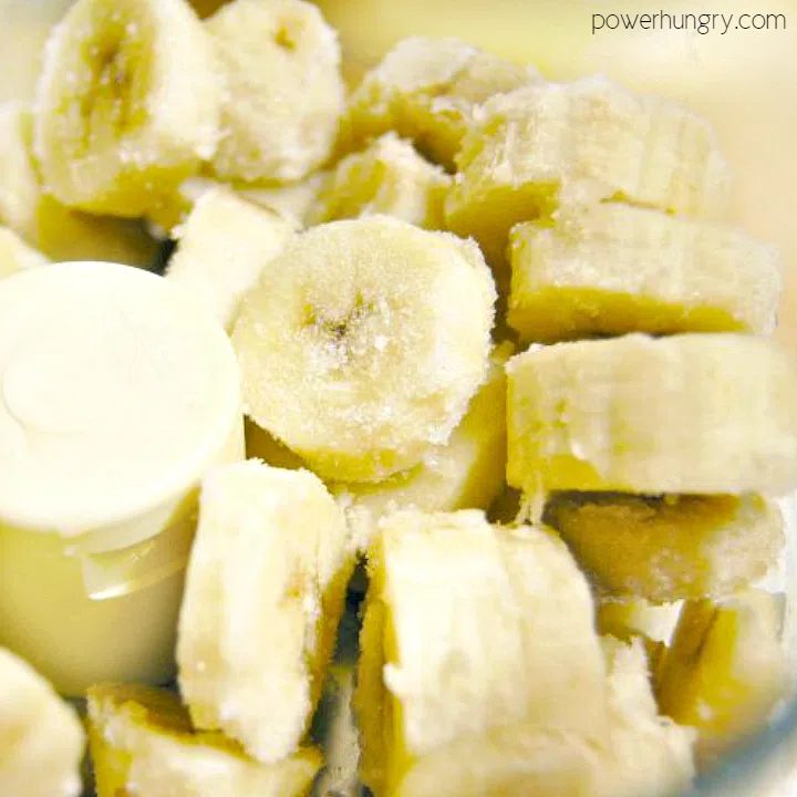 Frozne banana slices in a food processor