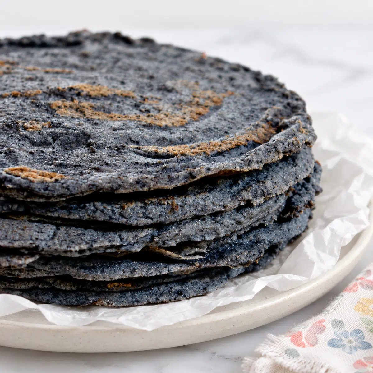 a stack of black bean tortillas