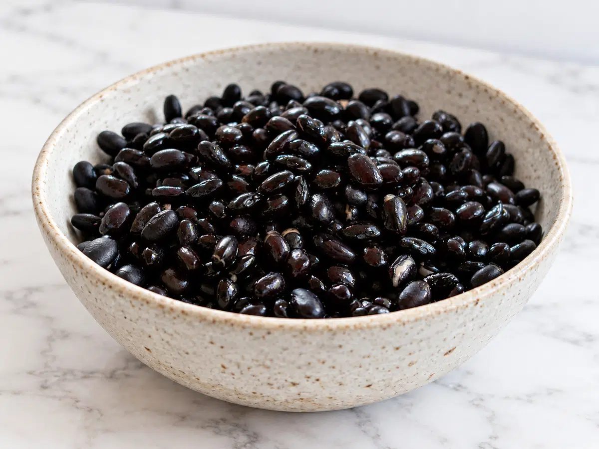 soaked black beans in a bowl, for black bean tortillas
