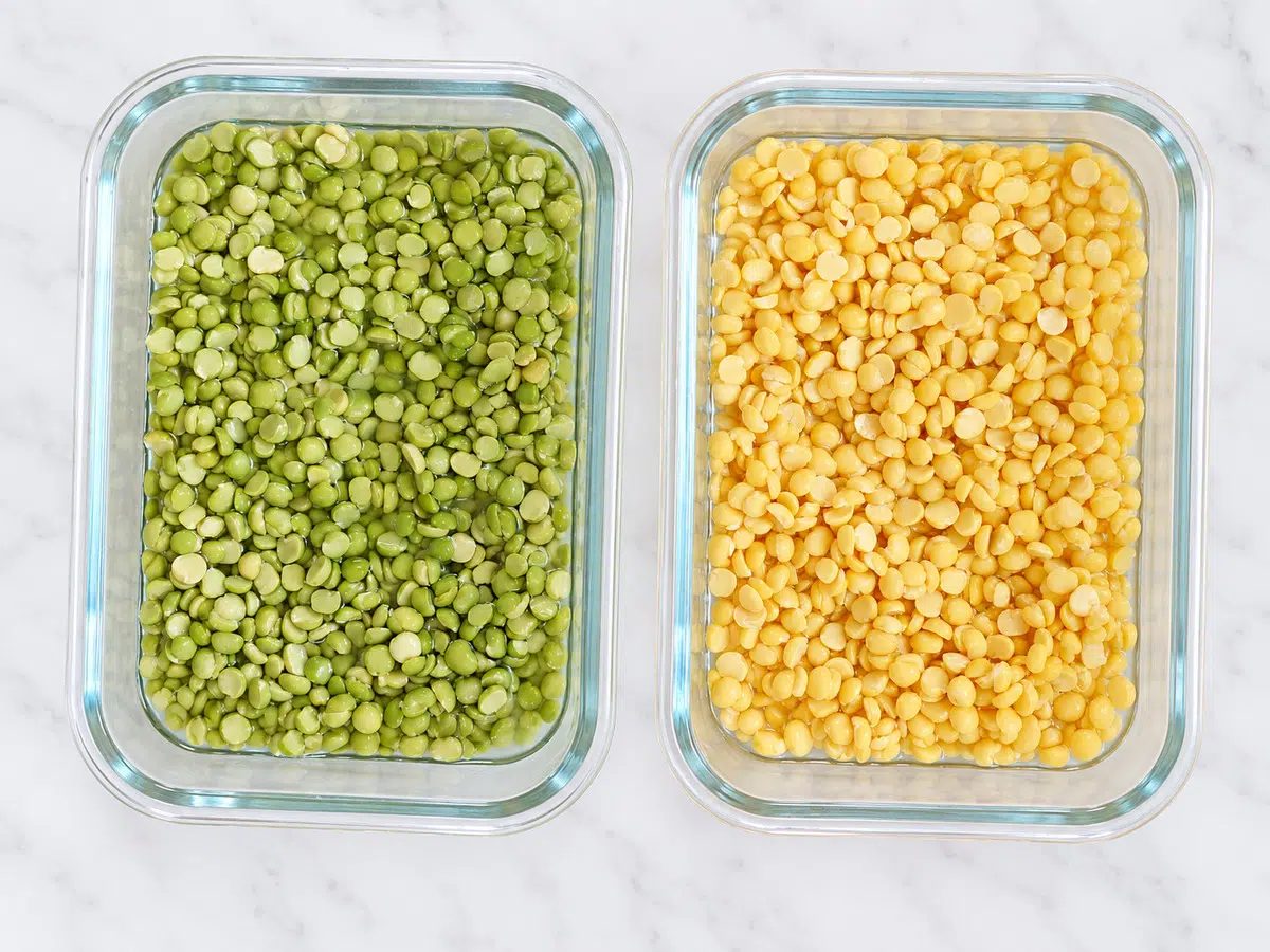 soaking split peas for 1-ingredient split pea flatbread