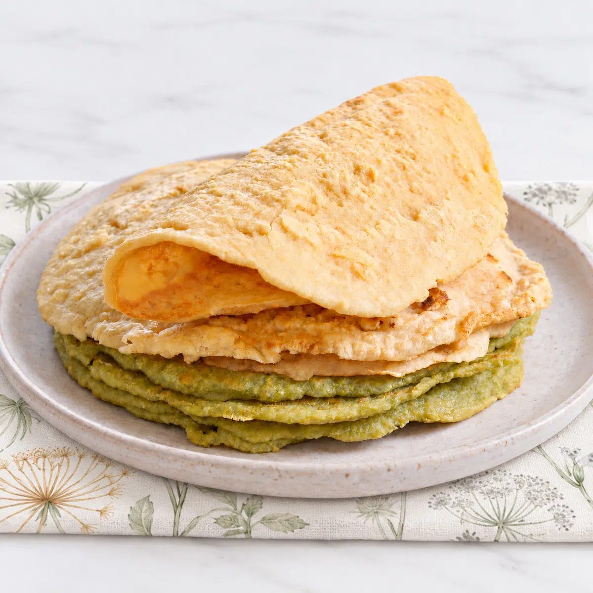 1-ingredient split pea flatbread stack, with top flatbread folded