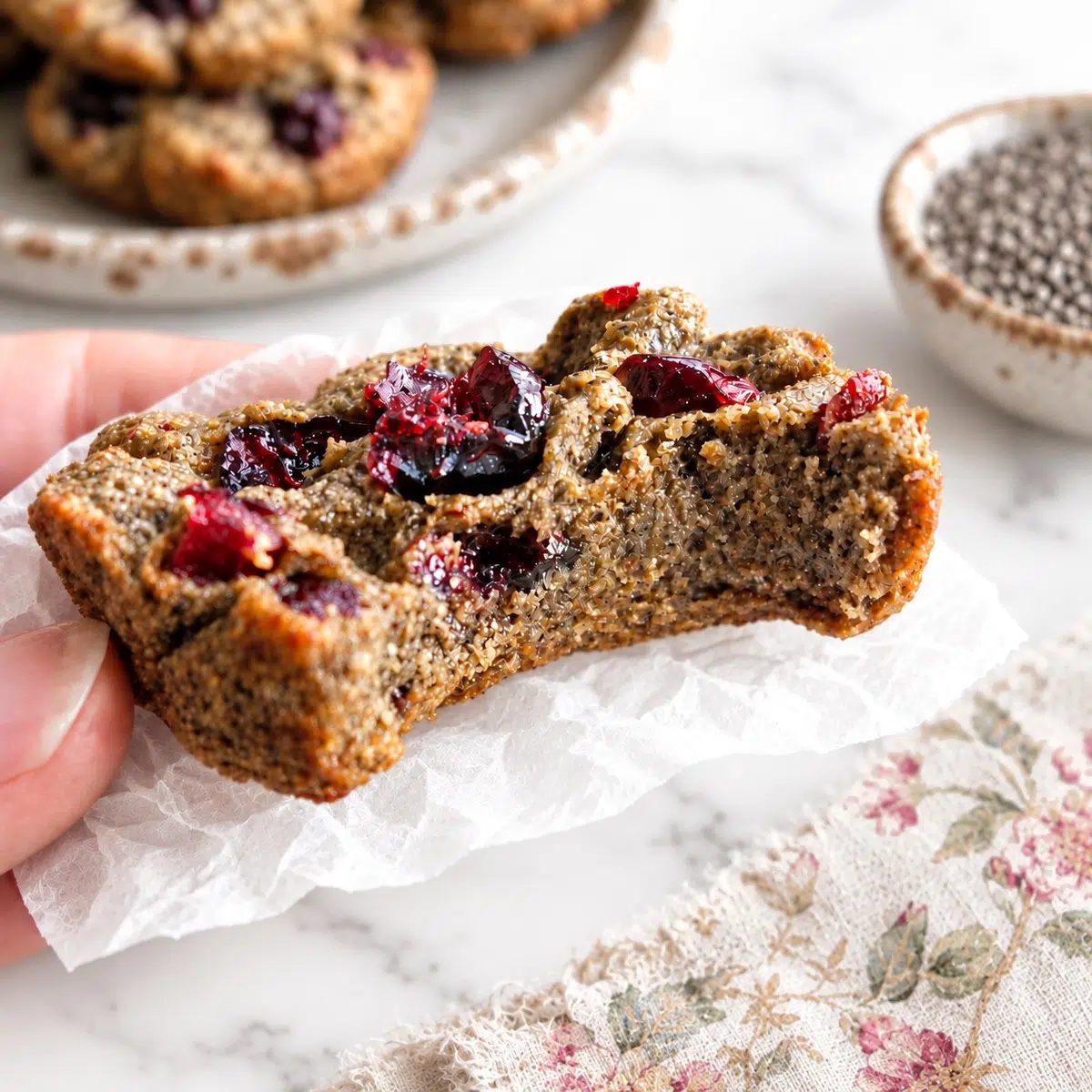 bitten chia seed cookie