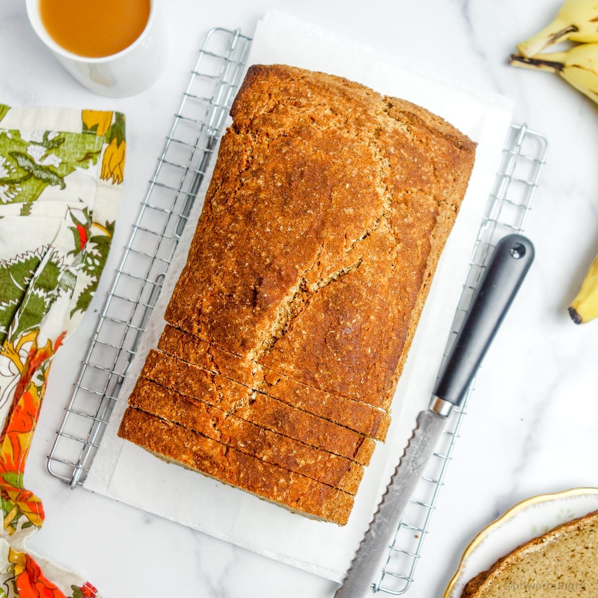 overhead shot of millet banana bread