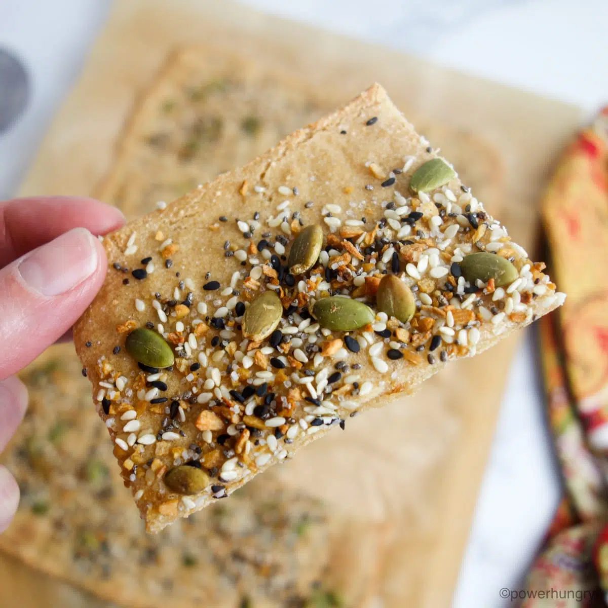 a hand holding up a piece of amaranth flatbread