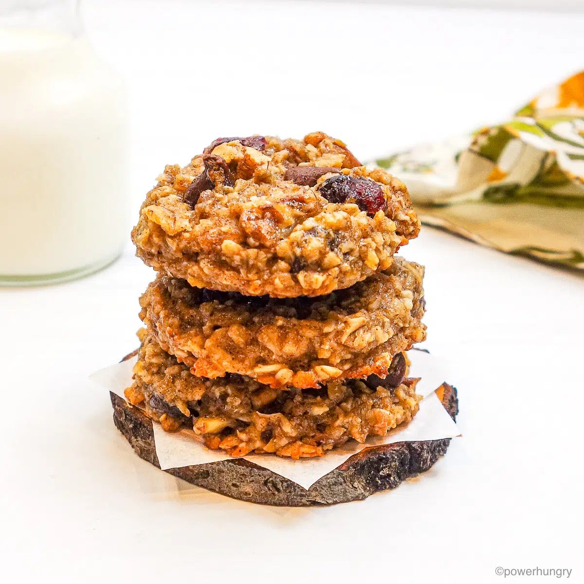 stack of three 2-ingredient banana oat cookies