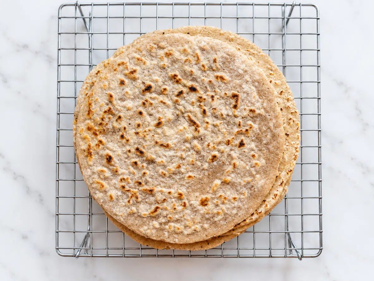cassava flour tortillas cooling on cooling rack