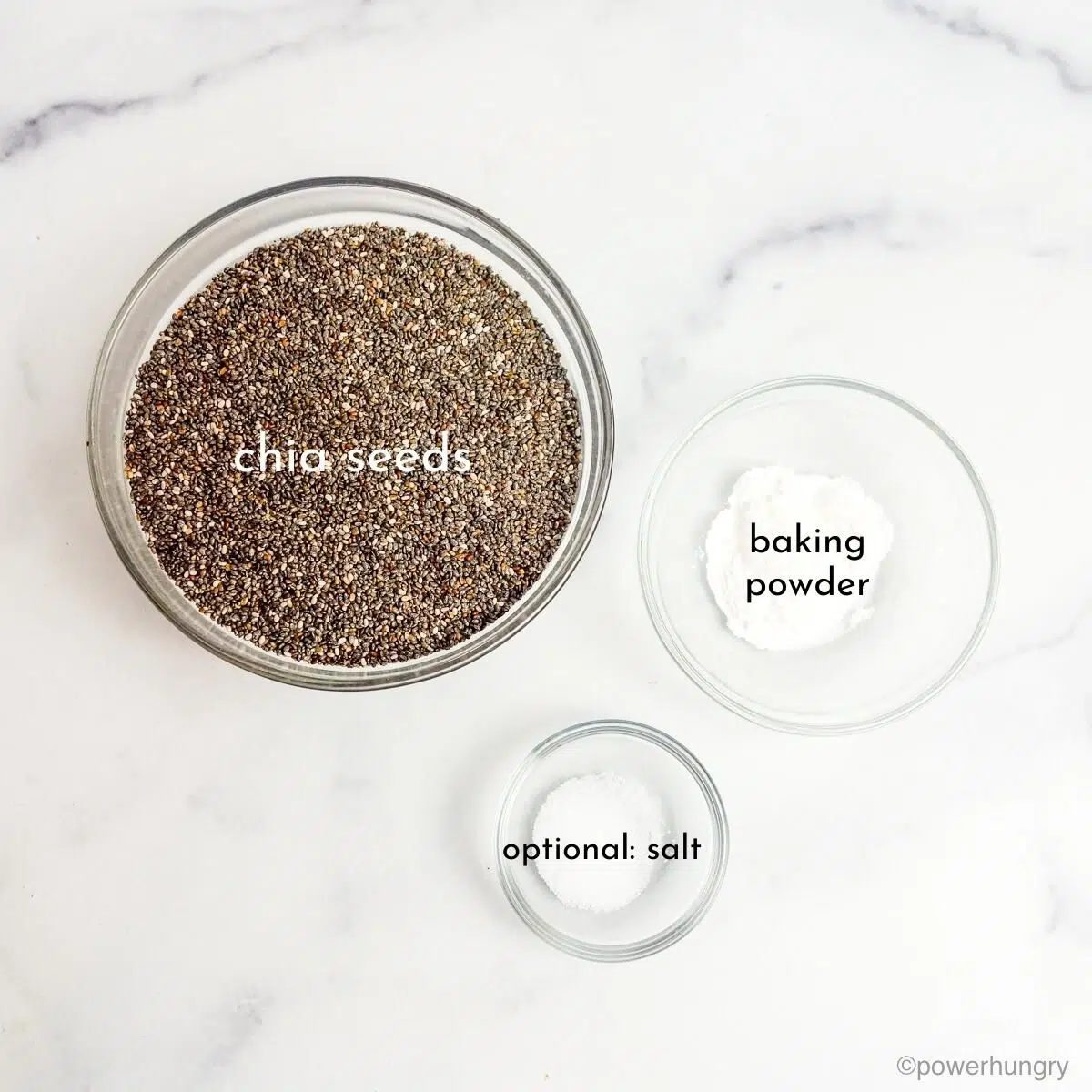 overhead shot of the ingredients needed to make 2 ingredient chia seed bread