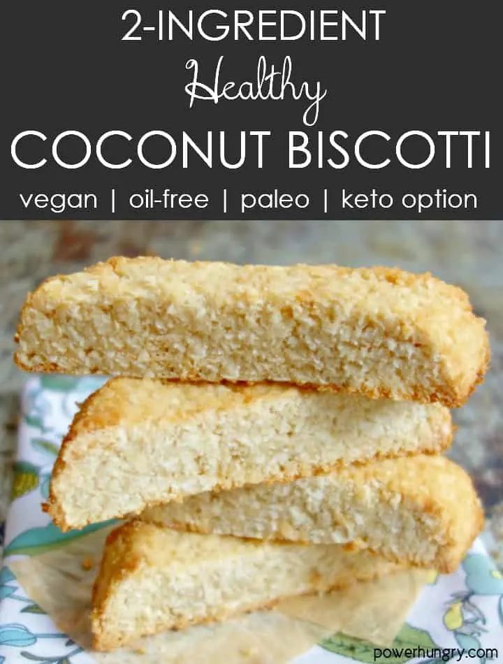 stack of 4 coconut biscotti on a blue floral napkin
