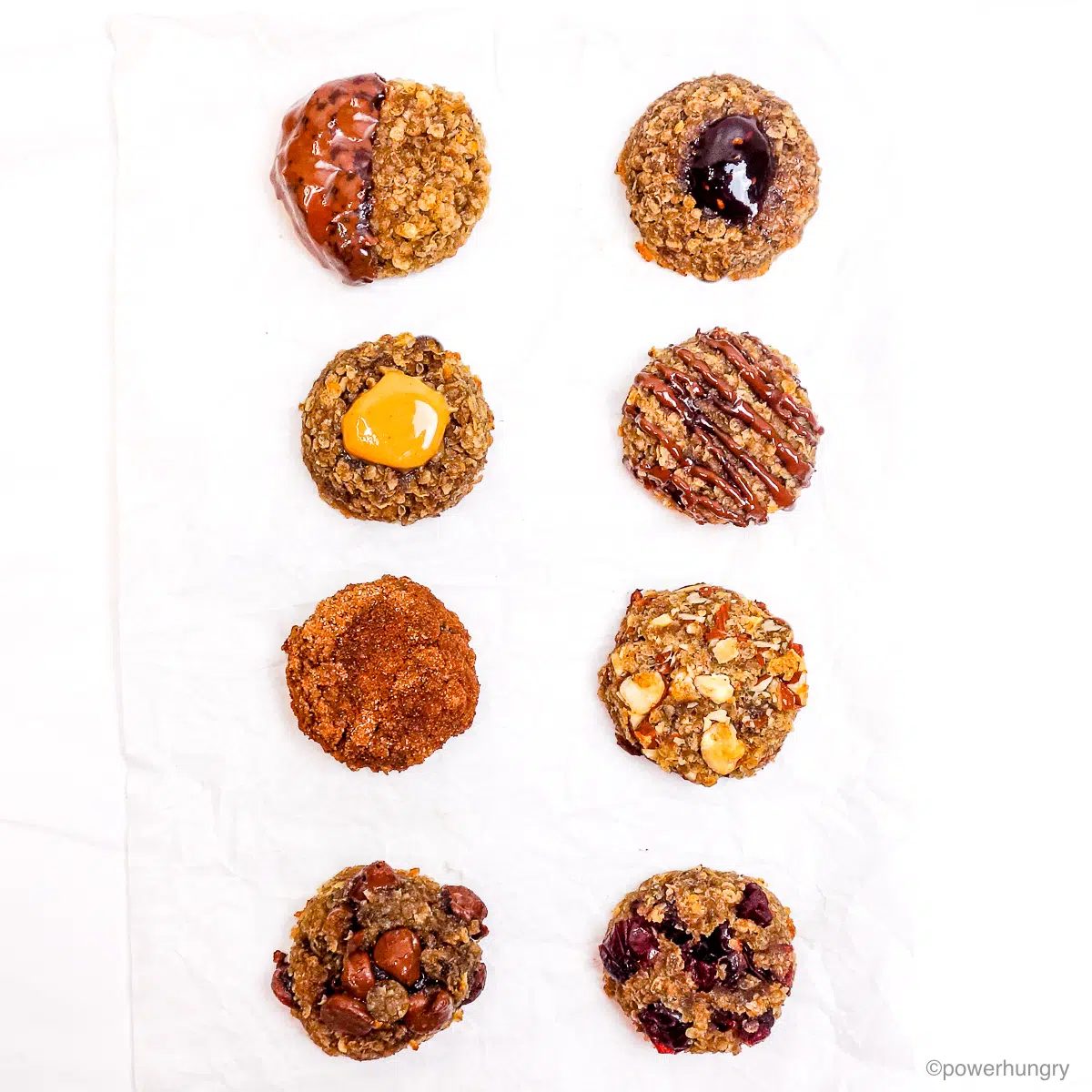overhead shot of variations to banana millet cookies