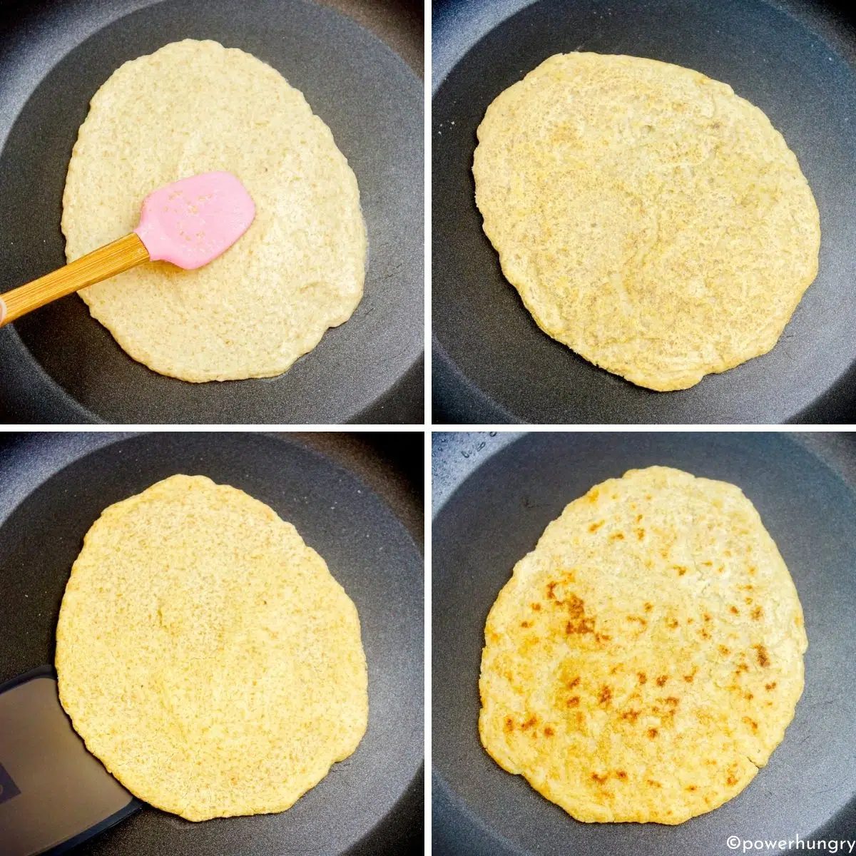4 photo collage showing how to cook millet naan