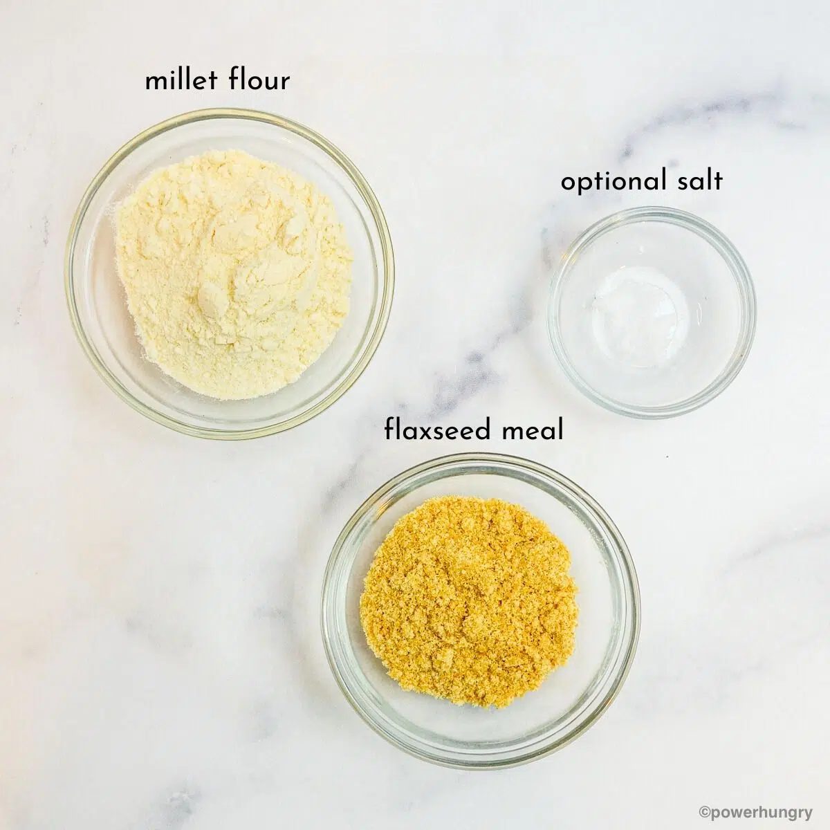 overhead shot of the ingredients for making 2 ingredient millet flour naan