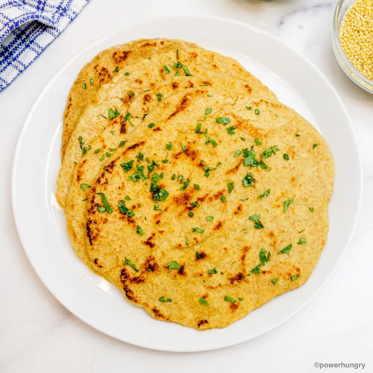overhead shot of naan bread made with millet and flaxseed meal