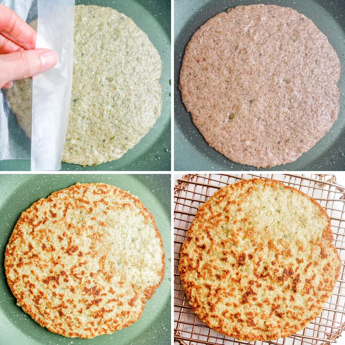 a 4 photo collage shoring how to make grain-free vegan tortillas