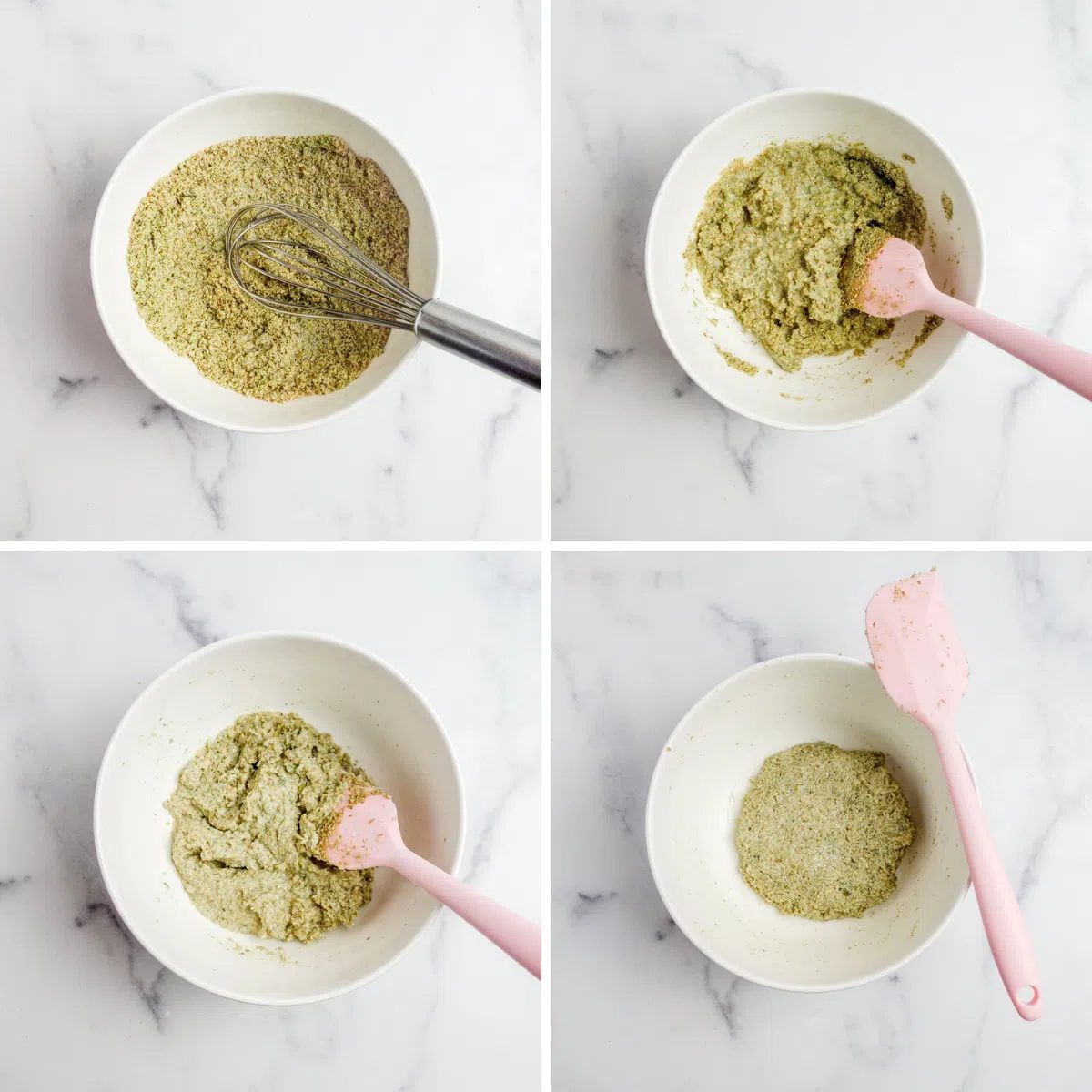 4 photo collage showing how to make pepita tortilla dough