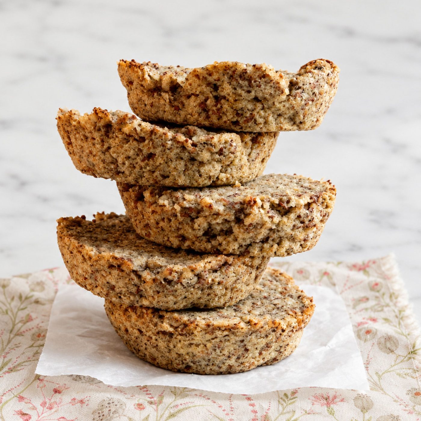 quinoa flax mini breads in a stack