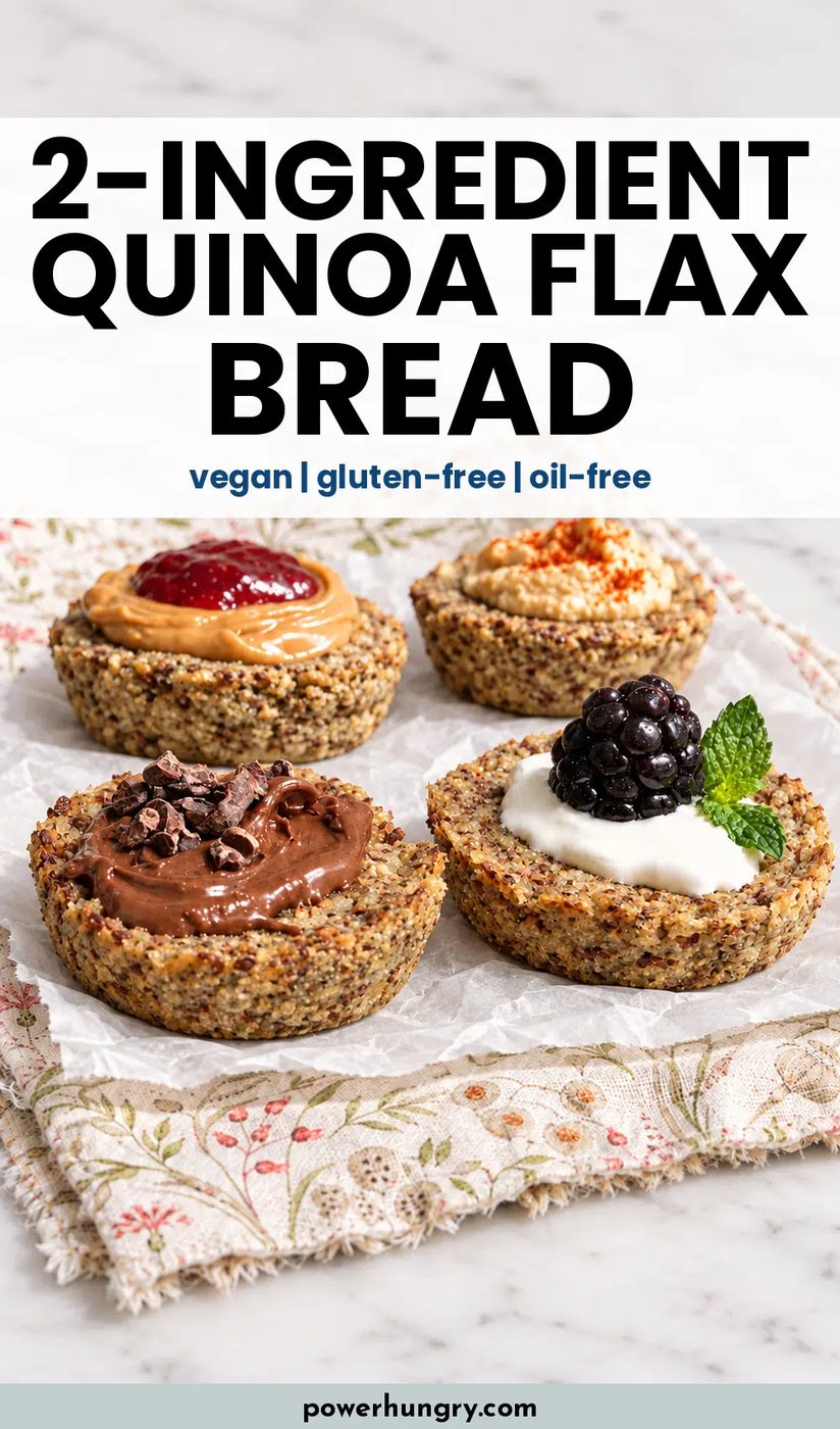 pinterest pin of quinoa flaxseed mini breads