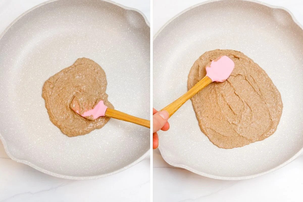 batter being spread for teff naan