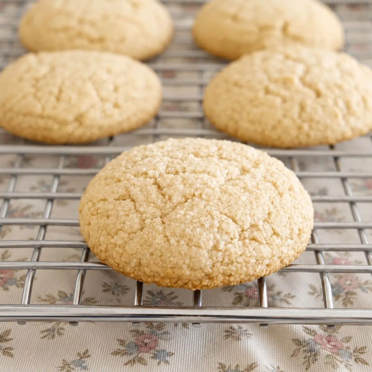 3-ingredient almond flour cookies cooling on a silver wire rack