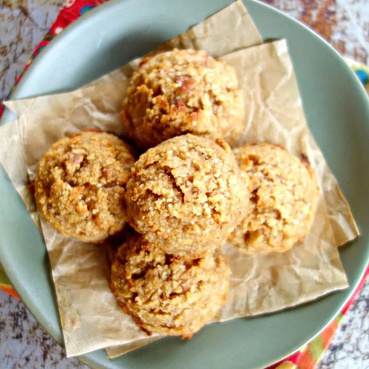 overhead shot of a plate of 3-ingredient apple almond flour cookies