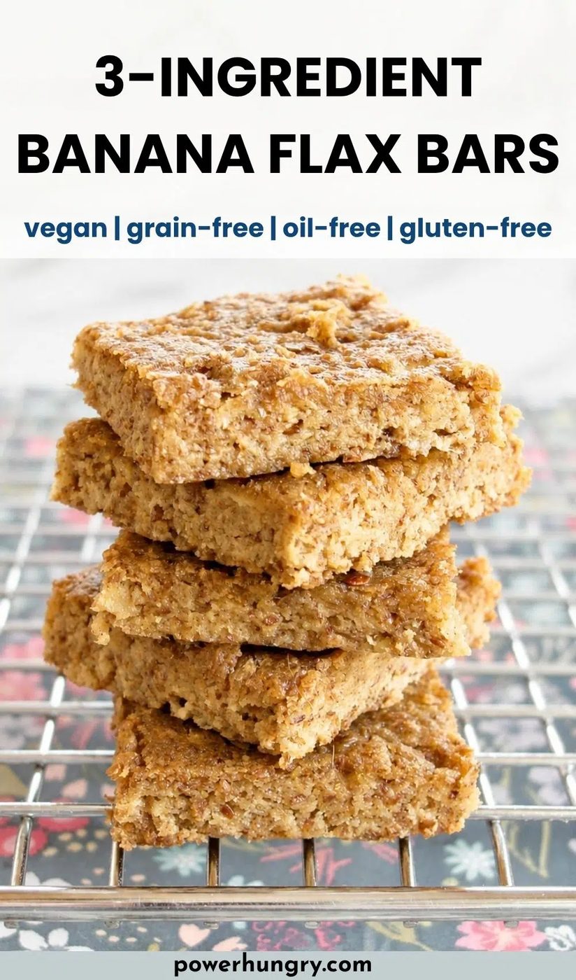 Soft 3-ingredient banana flax bars stacked on a cooling rack