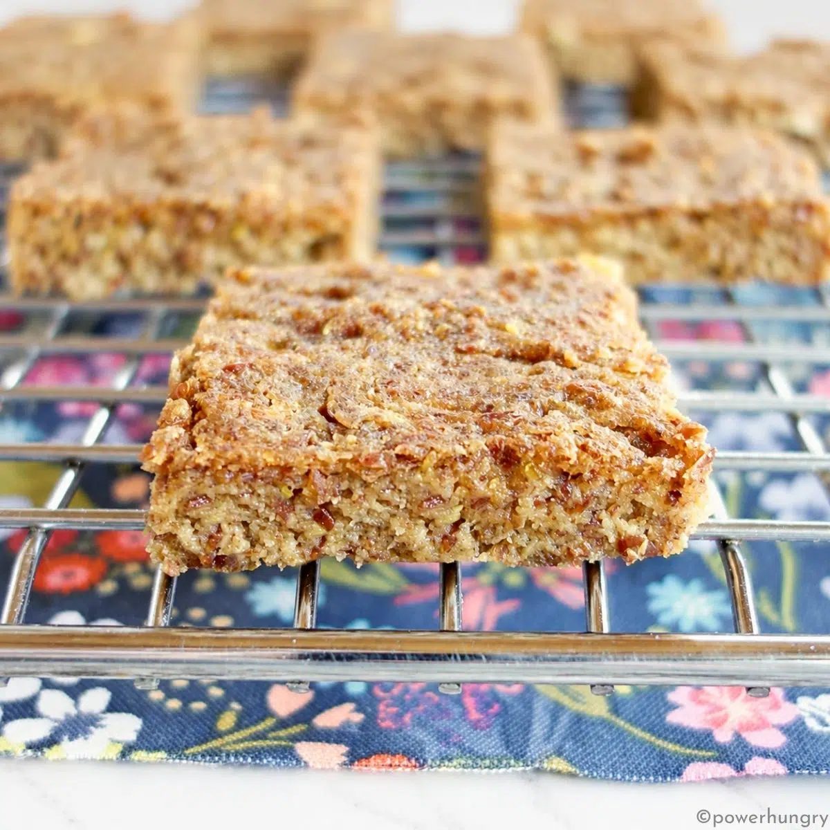 Chilled banana flaxseed bars cut into squares