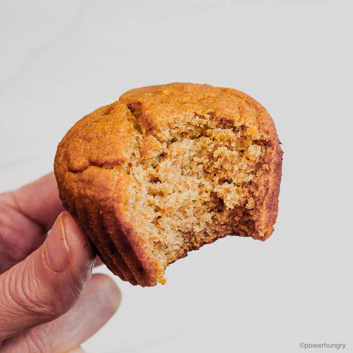 close up of a chickpea flour date muffin with a bite taken out