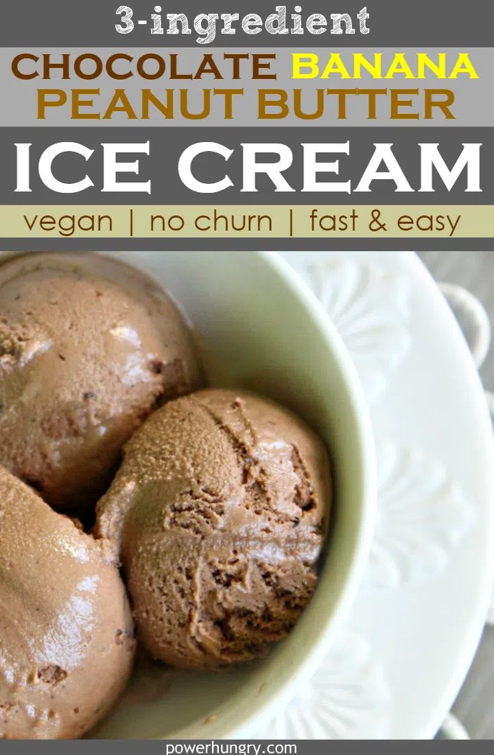 overhead shot of nourishing banan chocolate ice cream in a white bowl