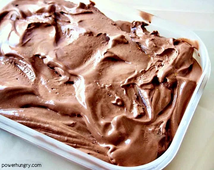 chocolate banana peanut butter ice cream in a freezer container