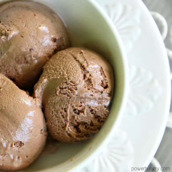 vegan chocolate banana ice cream in a white dish