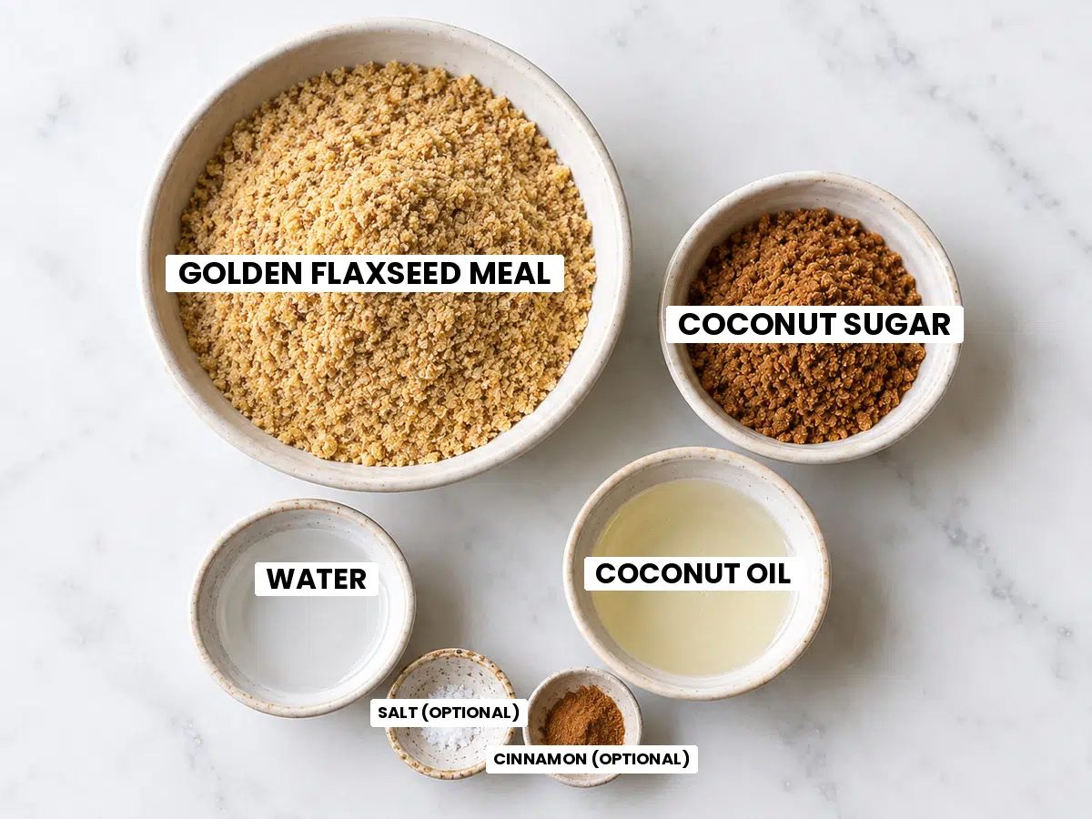 overhead shot of the ingredients needed to make 3 ingredient flaxseed cookies
