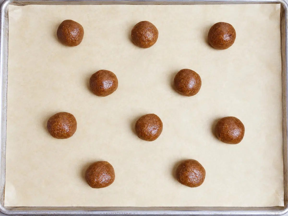 shaped dough for 3-ingredient flaxseed cookies on baking sheet