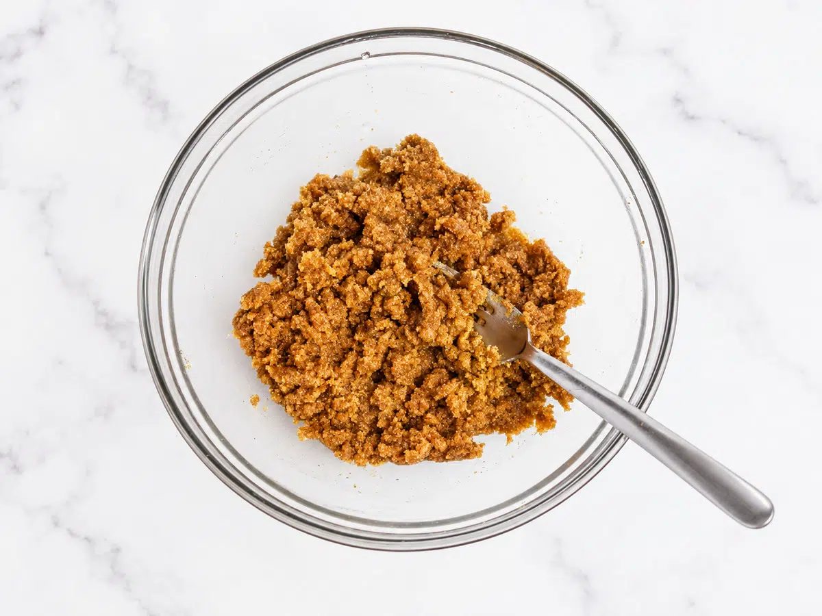 clear glass bowl filled with dough for 3-ingredient flaxseed cookies