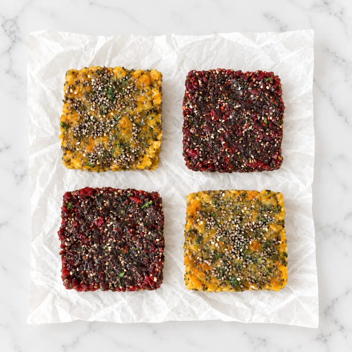 overhead image of fruit and greens chia bars