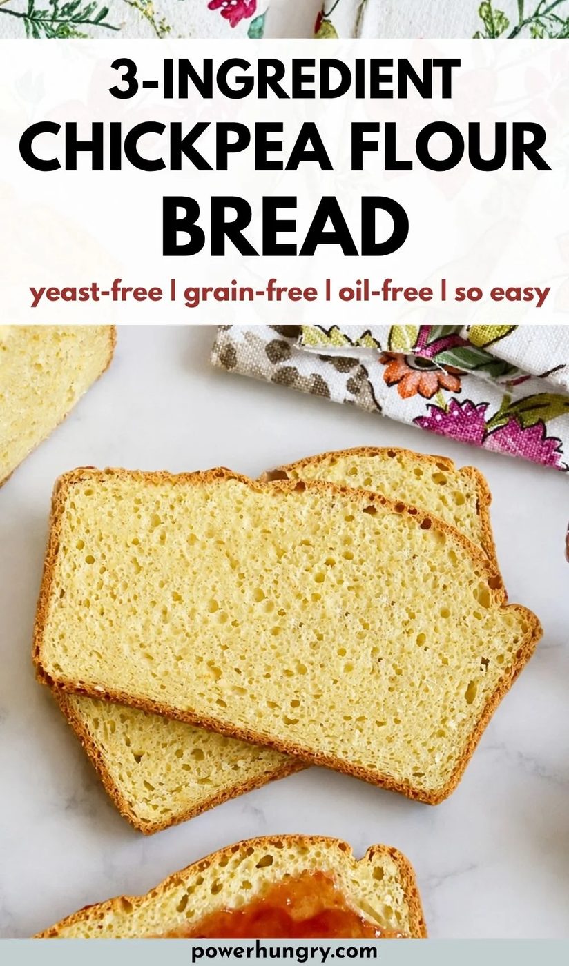 overhead shot of several slices of grain-free, yeast-free chickpea flour bread