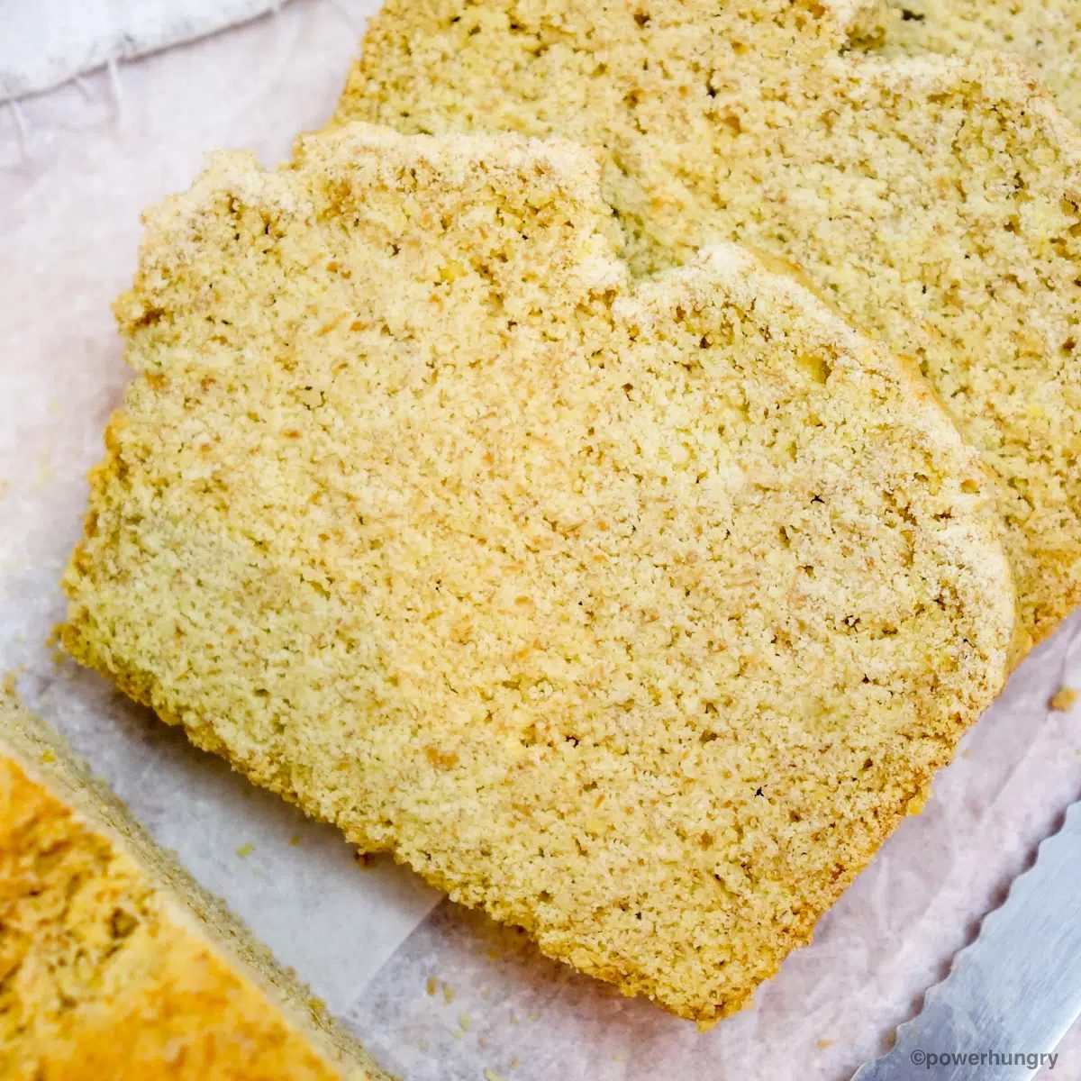 slice of millet flax bread on a marble surface