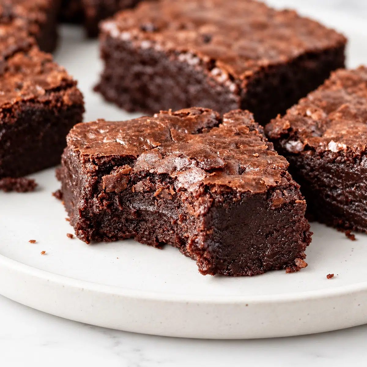 close up of a bittern sweet potato brownie on stoneware plate