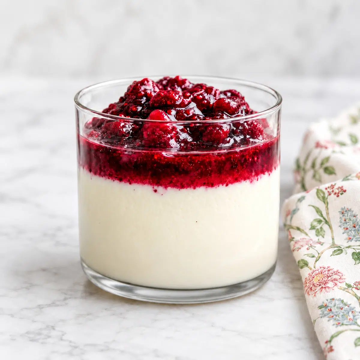 vegan panna cotta with a linen napkin alongside