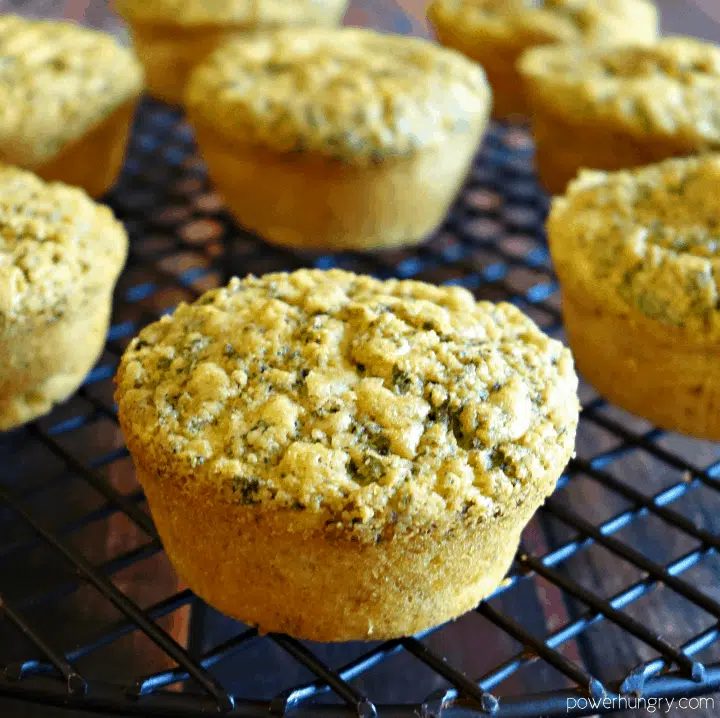 3-ingredient vegan pesto muffins on a black wire cooling rack