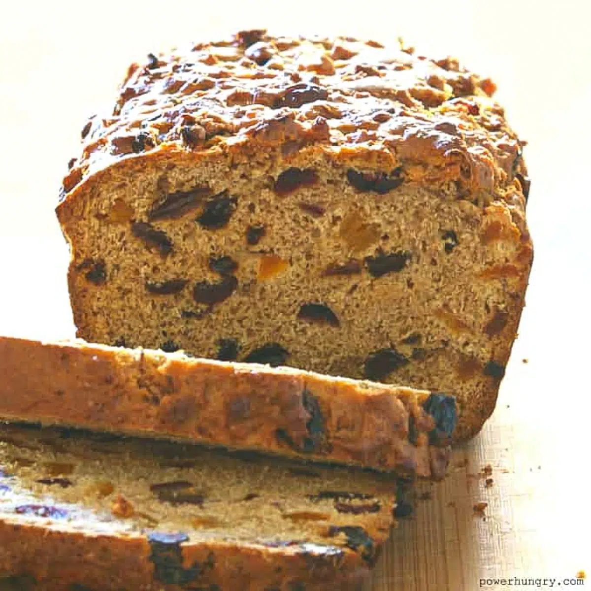 a loaf of sliced bara brith, Welsh fruit bread