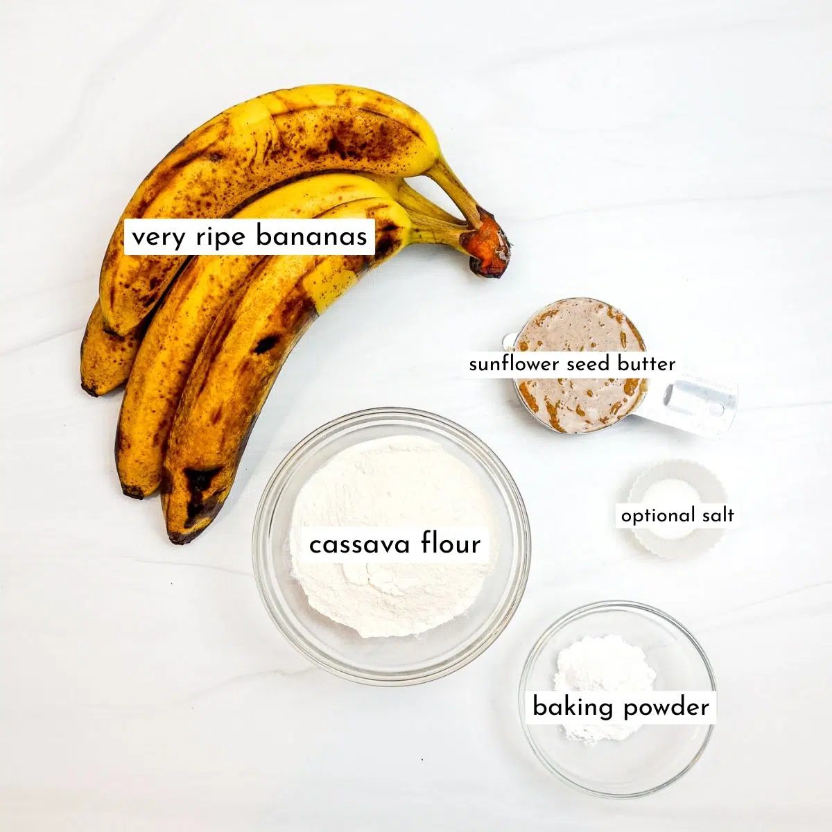 ingredients for banana cassava flour muffins