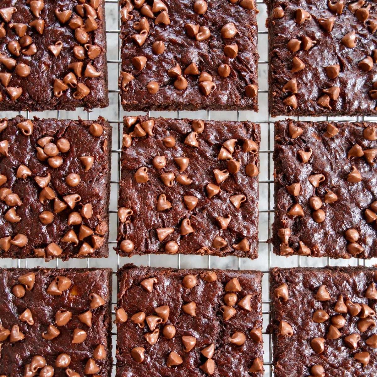 5-ingredient banana brownies overhead on a cooling rack