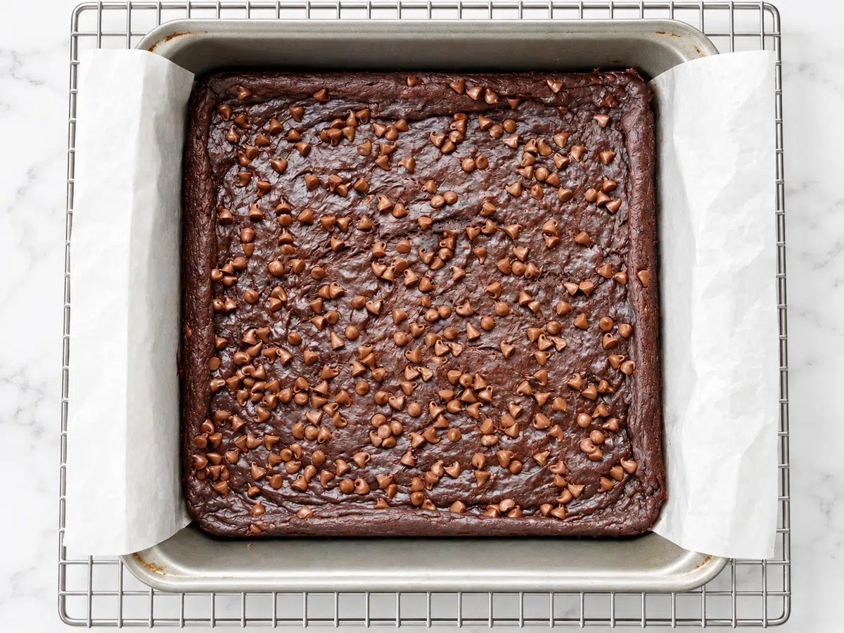 baked vegan banana brownies in the pan