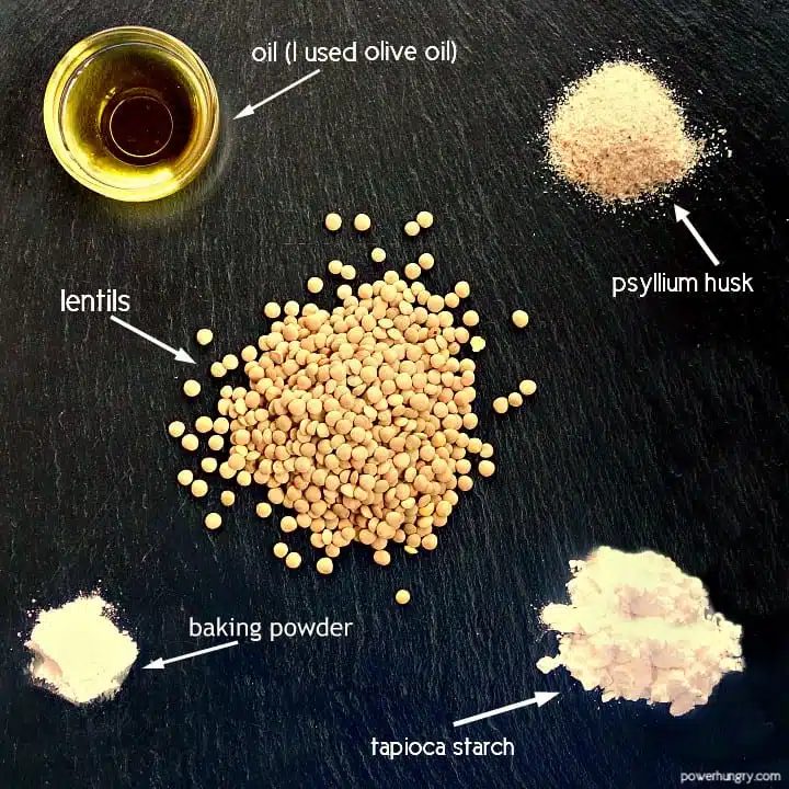 ingredients for lentil bread on a piece of slate