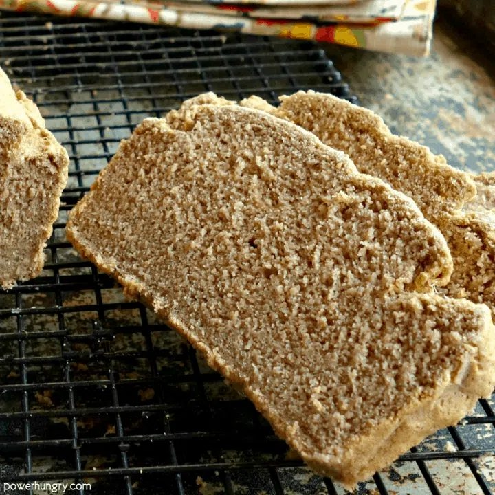 2 slices of lentil bread on a black cooling rack