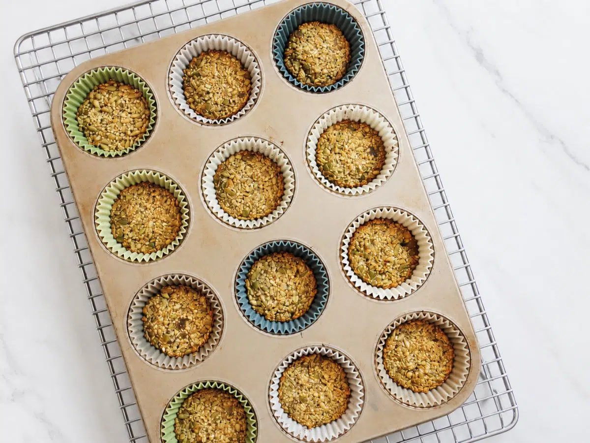 baked seed cookies in a muffin tin