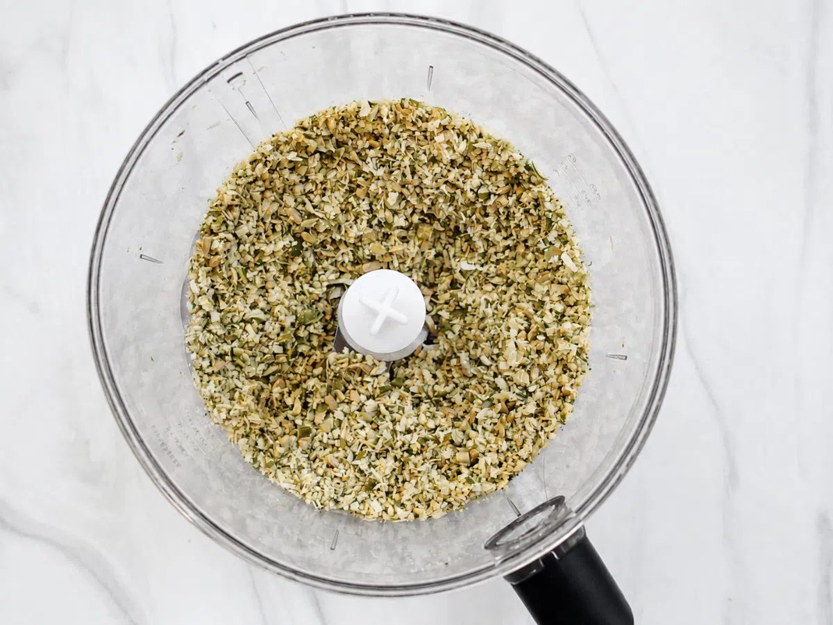 chopped seeds and coconut in food processor
