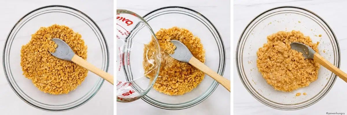 3 photo collage showing how to mix high protein bread dough