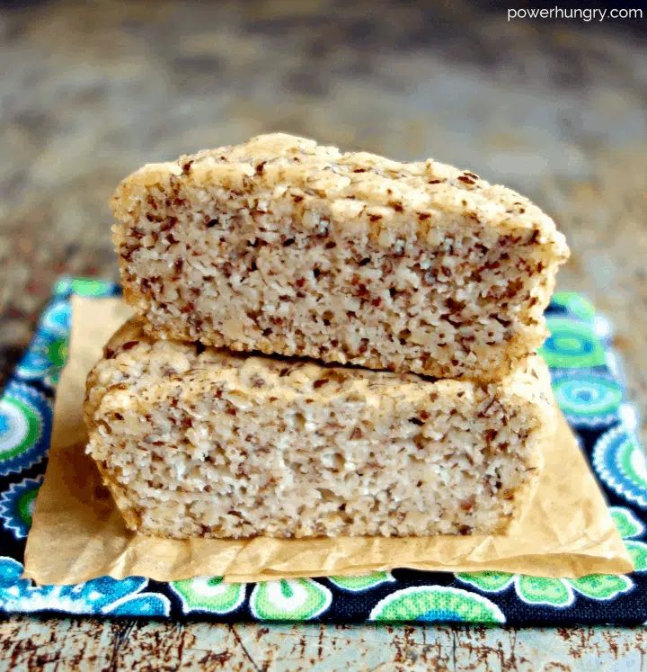 stack of sliced vegan almond bread
