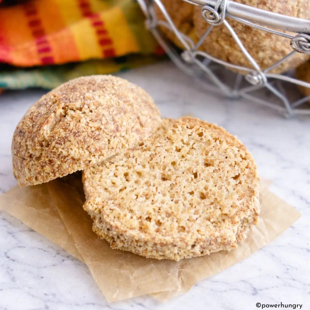 vegan almond flour bread rolls sliced to show interior