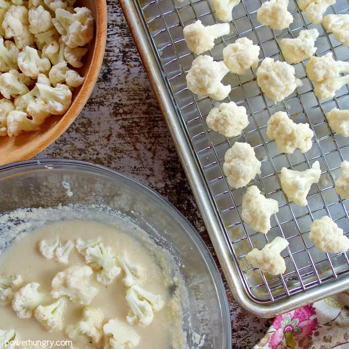 preparing cauliflower to be made into cauliflower popcorn